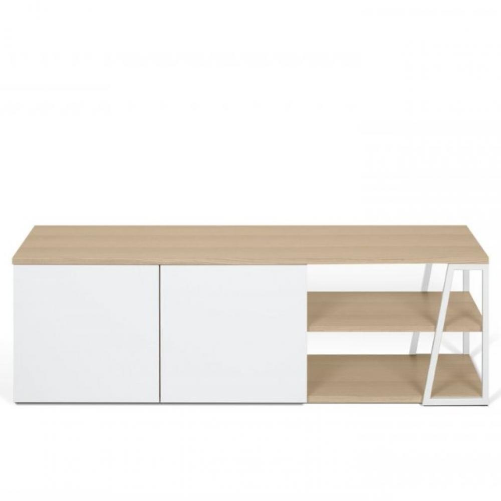 Meuble TV design ALBI finition structure chêne façade blanc mat
